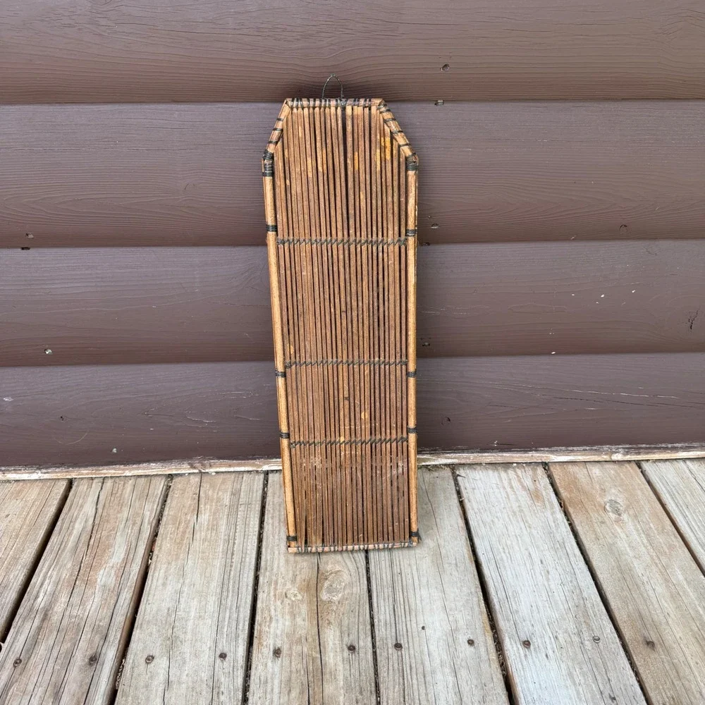 Vintage Bamboo Rattan Wall Pocket Organizer 2 Tier Mail Letter Holder Boho Decor